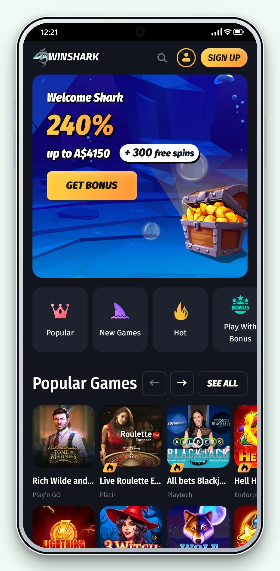 casino astropay: WinShark mobile site, the lobby