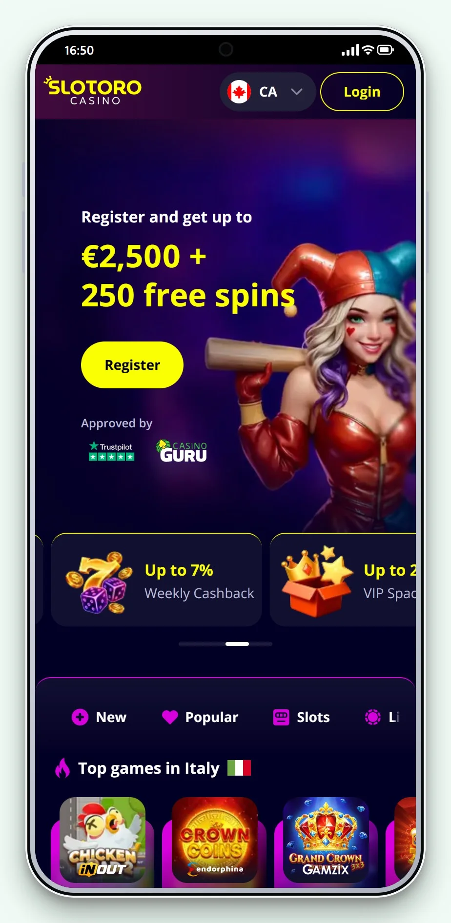 AstroPay casino: Slotoro mobile site, the lobby