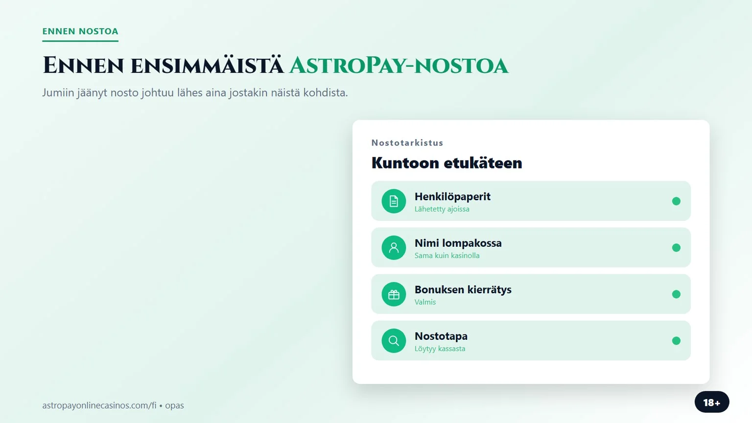 astropay casino: tarkistus ennen ensimmäistä nostoa