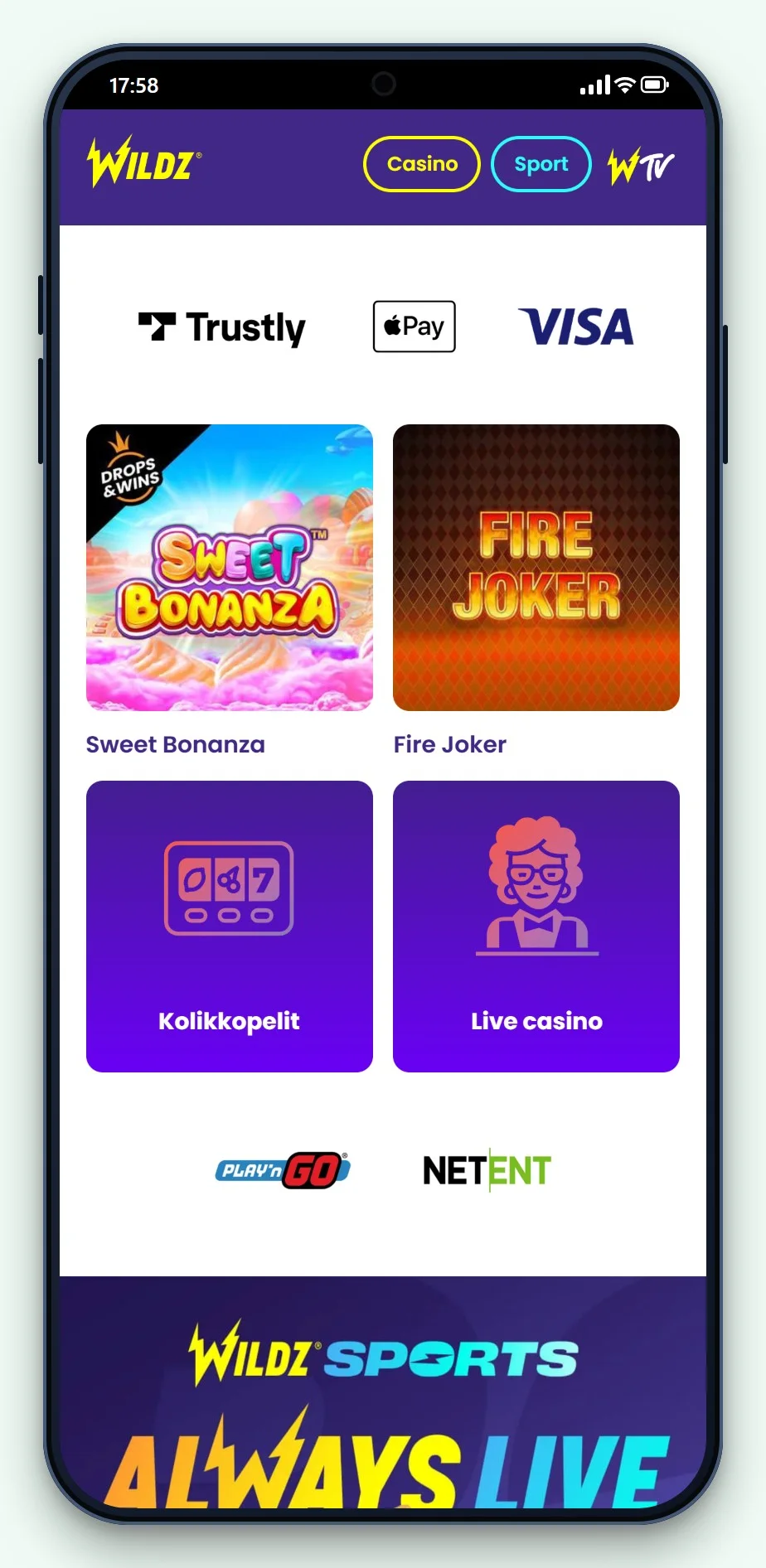 astropay nettikasinot: Wildz puhelimella