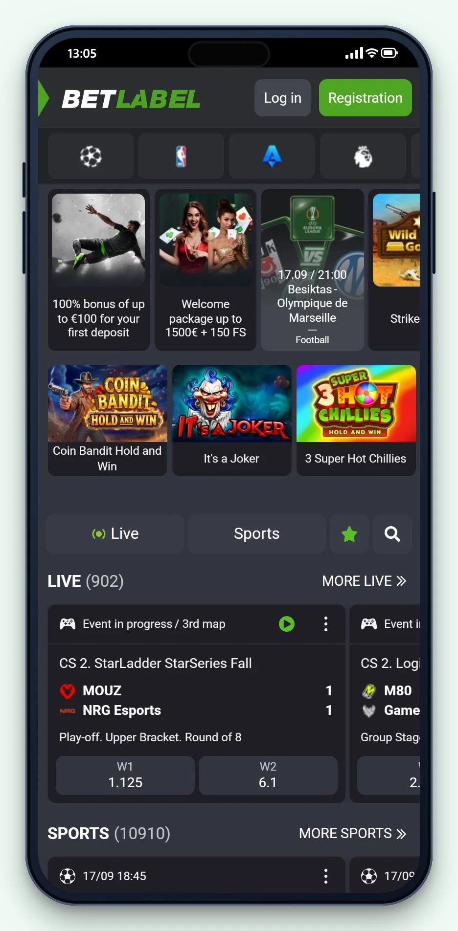 AstroPay casinos Ireland: BetLabel mobile site, the lobby