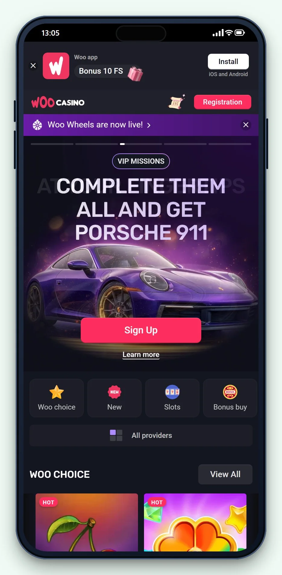 AstroPay casino sites: Woo Casino mobile site, the lobby