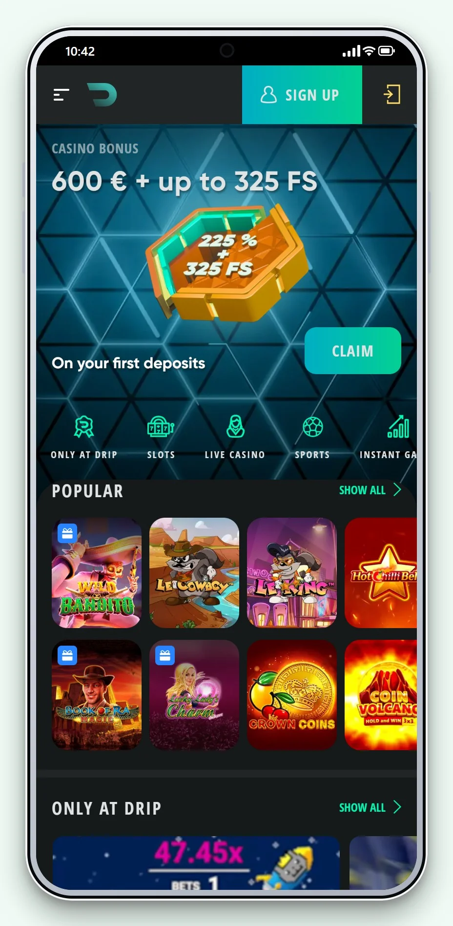 bästa casino med astropay: Drip mobilversion, lobbyn