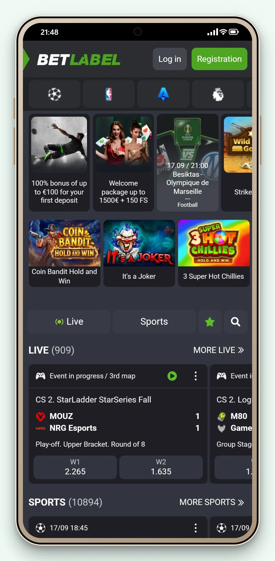 BetLabel on a phone, one of the betting sites that use astropay on this page